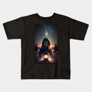 hooded girl in the lake at night Kids T-Shirt